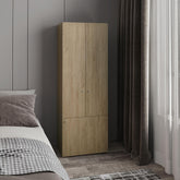 Home 3 Door Closet System with Hanging Rod for clothes and interior Shelves, Manufactured Wood Freestanding Bedroom Storage, Utility Room or Laundry Room Furniture, Natural Oak