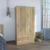 Crown 3 Door Armoire with Drawers, Shelves, and Hanging Rod -Light Oak / Black