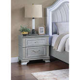 Shangri-La Gray Finish 2-Drawers Nightstand Decorative Glitter Front 1pc Bedside Table Bedroom