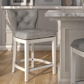 26" Upholstered Counter-Height Swivel Bar Stool with Back, White with Gray Upholstery, 1PC