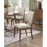 Modern Design Set of 2 Side Chairs Fabric Upholstered Seat Back Brown Finish Wooden Dining Kitchen Furniture