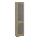 Home Double Glass Door Bookcase Cabinet with 5 Interior Shelves for Linen or Décor Storage for Living Rooms, Bedrooms or Laundry Rooms