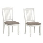 Comet Side Dining Chair Set of 2, Rustic White Wood, Gray Fabric, Slat Back