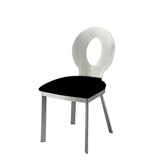 Contemporary Silver Metal Frame 2pc Dining Chairs Black Microfiber Seat Dining Room Oval Back Satin Plated Powder Coating Chair