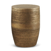 Perseus 15 inch Wide Tribal Pattern Metal Accent Table in Antique Gold