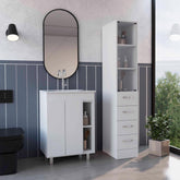 2 Piece Bathroom Set, Acra Free Standing Vanity + Magna Linen Cabinet , White