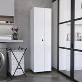 Orion Broom Cabinet Slim-Design Storage Solution with Inner Shelves and Side Broom Hangers White