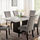 Attractive Elegant White Genuine Marble Table Top 1pc Dining Table Sturdy Design Solidwood Base Dining Room Table