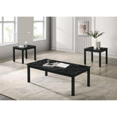 Contemporary Style 3pc Table Set 1x Coffee Table 2x End Table Faux Marble Top Wooden Legs Black Finish Primary Living Room