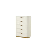 Harmony Pierre Modern Style 5-Drawer Chest Made with Wood, Open Top Mirror and Gold Accents in Beige