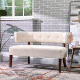 Sun Roll Arm Tufted Bench Settee, Sky Neutral Beige Polyester