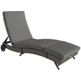 Patio Wicker Chaise Lounge Chair, Outdoor PE Rattan Sun lounger with Adjustable Backrest and 2 Wheels, Gray
