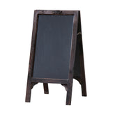 25 Inch Classic Wood Blackboard Stand, Dual Framed, Carved Details, Brown
