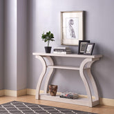 Athena sofa hall console curvy leg design two shelves thick top panel White Oak color