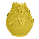 Rhea Flower Vase, Decorative Yellow Ceramic w Floral Motifs, 11 Inch
