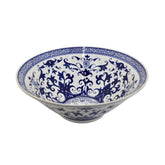 Valhalla 16 Inch Decorative Bowl, Ceramic, Floral Design, Blue and White