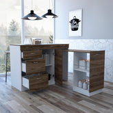 Display Kitchen Base Cabinet,Three Drawers, Two Internal Shelves -White / Dark Walnut