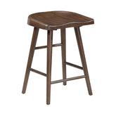 Brown Finish Counter Height Stools Set of 2 Saddle Seat Sturdy Wood Frame Furniture Classic Aesthetic Ergonomic Design
