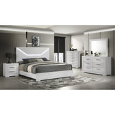Galaxy Modern Style 5 Pc Queen Bedroom Set with LED Headboard Made with Wood in White