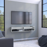 Theseus 59" Floating Tv Stand with Two open shelves, media compartments and cable management