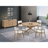 Dionysus 5 pieces Oak Finish Round Dining Table w/Matching Chair Dining Room Set