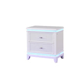 Avalon Modern Style 2-Drawer Nightstand with Mirror-Embellished Front and LED Enhancement in White