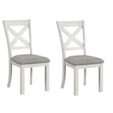 Saturn Side Dining Chair Set of 2, Rustic White Rubberwood, Gray Fabric