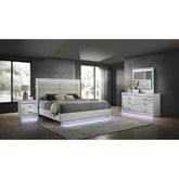 Glam Modern Style 4 Pc Queen Bedroom Set with LED Headboard Made with Wood in White