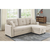 76.5" Linen Blend Upholstered Sectional with Pull-Out Bed and Chaise Storage