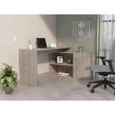 Odysseus 2-Shelf L-Shaped Writing Desk Light Gray