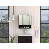 Saga Mirror Cabinet, Three Internal Shelves, One Open Shelf, Double Door Cabinet -Black