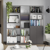 Eden 3 Piece Home Bookcase set, 67" Wide with 13 Shelves and 2-door Cabinet , Living Room Set Matt Gray / White