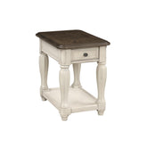 Antique White and Brown Chairside Table w/ Storage