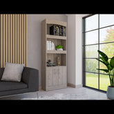 Bookcase, Three Shelves, Double Door Cabinet, Metal Hardware, Light Gray