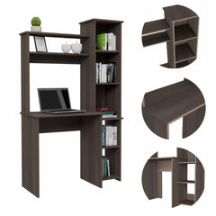 Apex Oak 6-Shelf Writing Desk with Built-in Bookcase