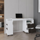 Lyric Diego 54" Wide Two Drawer Expandable Desk with Seven Shelves and Casters White - Dark Walnut