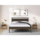 Paradise Metal Bed, Black with Walnut Wood Headboard&Footboard, Queen