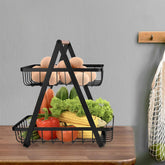 Aura tier fruit basket metal modern with wooden handle flat metal design black