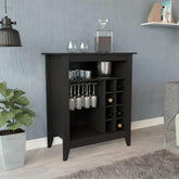Halo Bar Cabinet, One Open Shelf, Six Built-in Wine Rack, One Drawer -Black