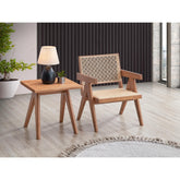 Natural Wood Armchair and Matching Square End Table, 2-Piece Living Room Set