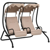 2-Seater Outdoor Porch Swing with Canopy, Patio Swing Chair for Garden, Poolside, Backyard, Beige