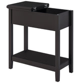 End Table, Narrow Side Table with Flip Top, Storage Cabinet, Bottom Shelf for Living Room, Dark Coffee