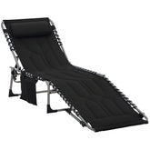 Padded Folding Chaise Lounge Chair, Outdoor 6-Level Reclining Camping Tanning Chair with Headrest for Beach, Yard, Patio, Pool, Black