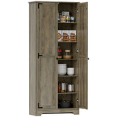 72" Farmhouse Pantry Cabinet, Freestanding Food Pantry Cabinet with Adjustable Shelves, Distressed Gray