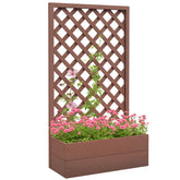 Trellis Planter Box for Climbing Plants, Raised Garden Bed w/ Trellis Lattice for Outdoor Garden, Backyard, Brown