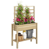 Wooden Raised Garden Bed with Trellis, Outdoor Planter Box with Storage Shelf for Vegetables, Flowers, Herbs