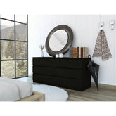 Meteor 6 Drawer Double Dresser, Metal Handles -Black