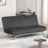 Avalon Finish Contemporary Style Futon Sofa Bed Convert Into Bed With Hidden Support Metal Leg chrome Finish Base Legs