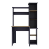 Valhalla Writing Desk, Modern Studio or Office Desk, Two Superior Shelves, And Five Side Open Shleves For Books Organization, Navy Blue