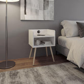 Helen Modern Nightstand with Integrated USB Charging Station, 2-Tier Open Storage Shelves and 4 Legs